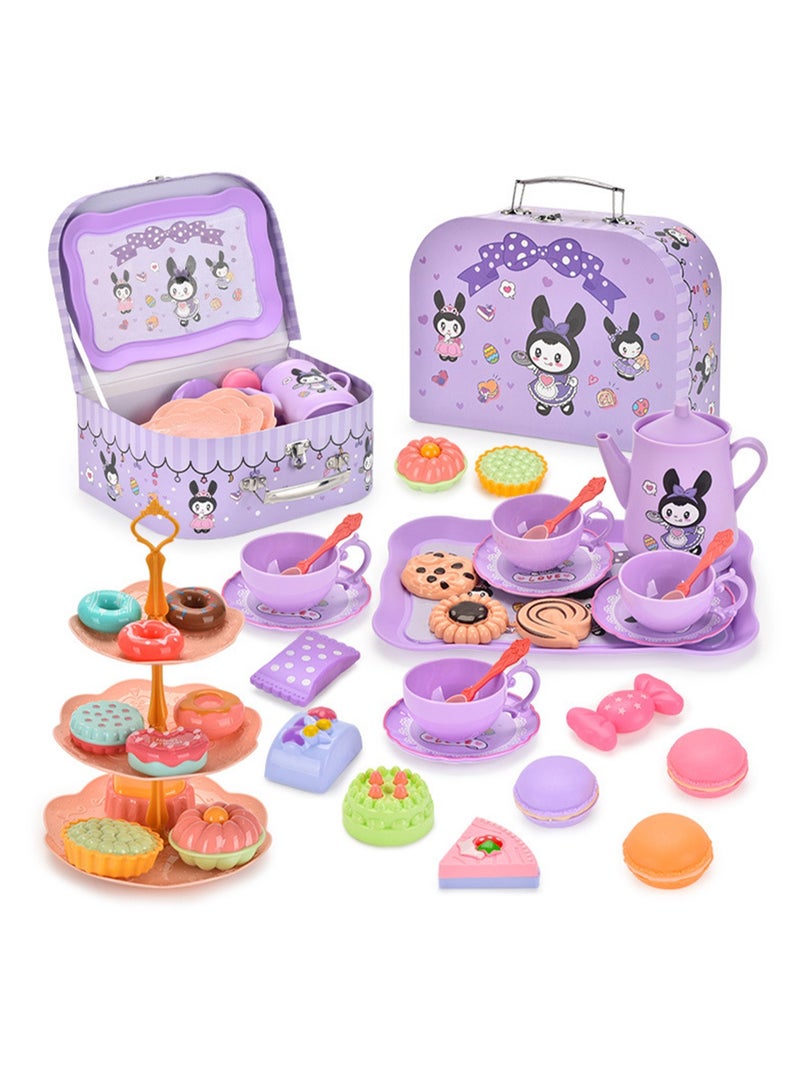 Cute Simulation Afternoon Tea Set Toys Girls Play House Afternoon Tea Set Dessert Cake Coffee Break Portable Gift Box Set Purple Bunny Afternoon Tea, Portable Gift Box (44pcs) - Image 1